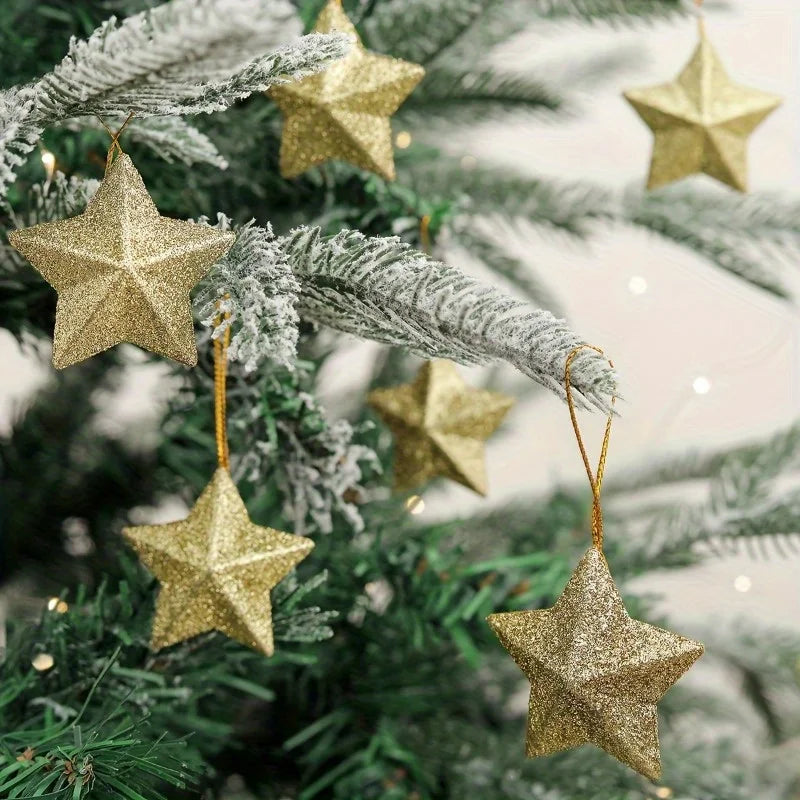 Christmas Tree Glitter Star Pendant Decorations – Festive Set Christmas Tree Ornament Babs Golden