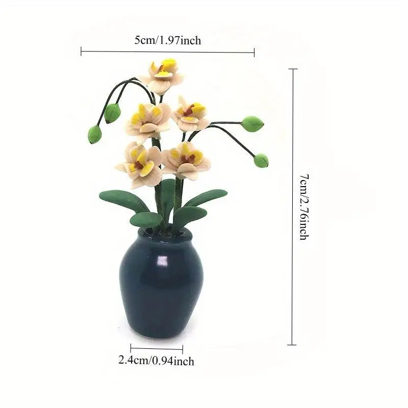 1:12 Miniature Clay Orchid Potted Bonsai Dollhouse Ornament Miniature Ornament Babs