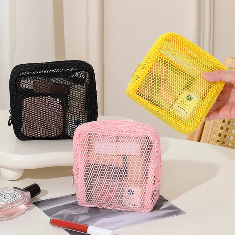 Square Mesh Cosmetic Bag – Portable Zipper Makeup Pouch Cosmetic Makeup Bag Babs