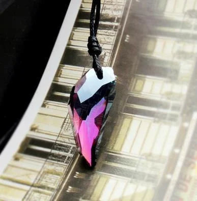 Wolf Tooth Crystal Pendant Leather Rope Necklace – Unisex Pendant Necklace Babs multicolorpurple