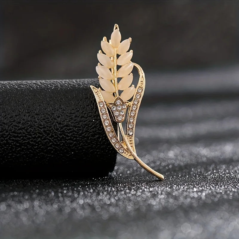 Elegant Wheat Crystal Brooch – Rhinestone Suit Coat Pin Crystal Brooch Pin Babs