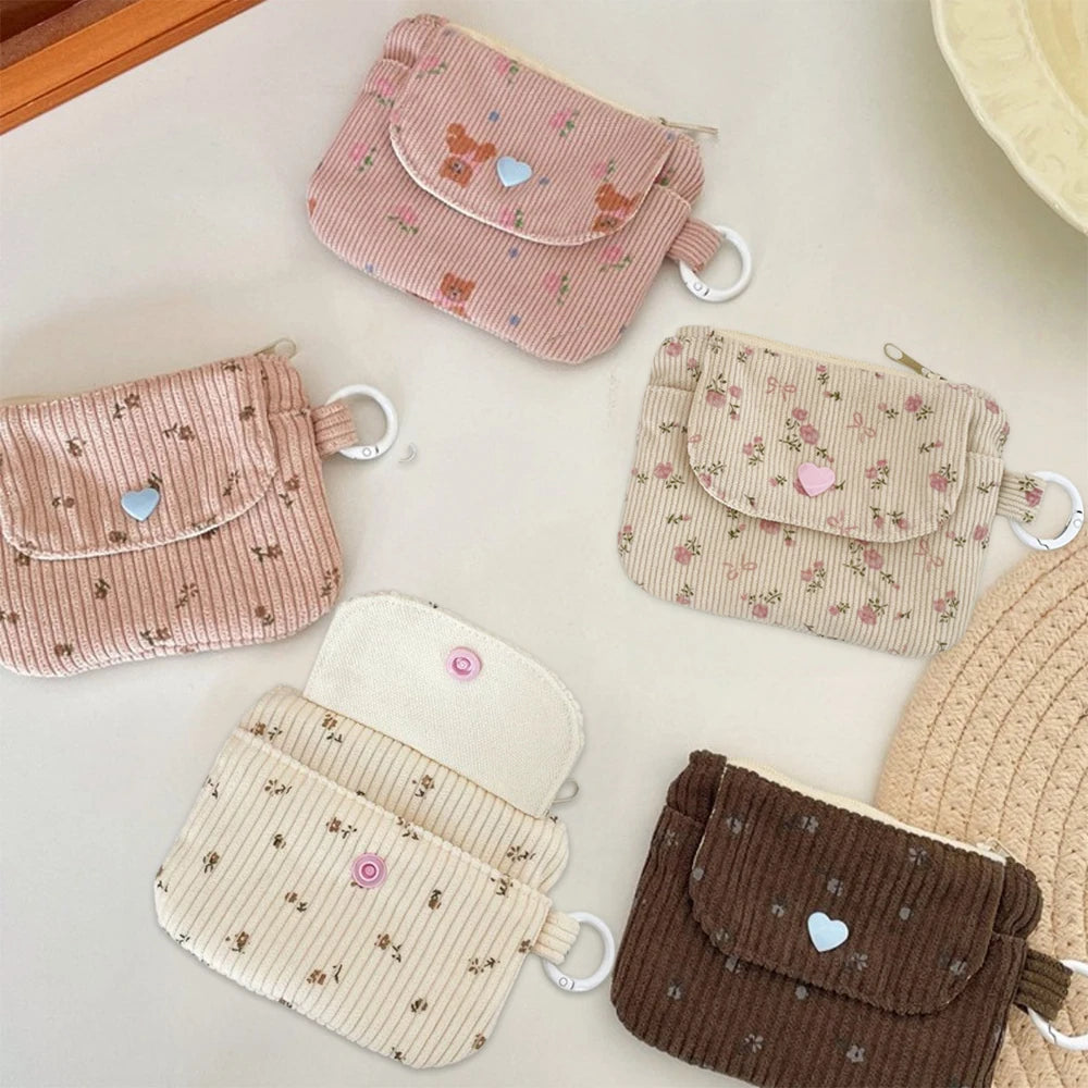 Corduroy Coin Purse Women's Zipper Wallet & Card Holder Coin Purse Wallet Babs