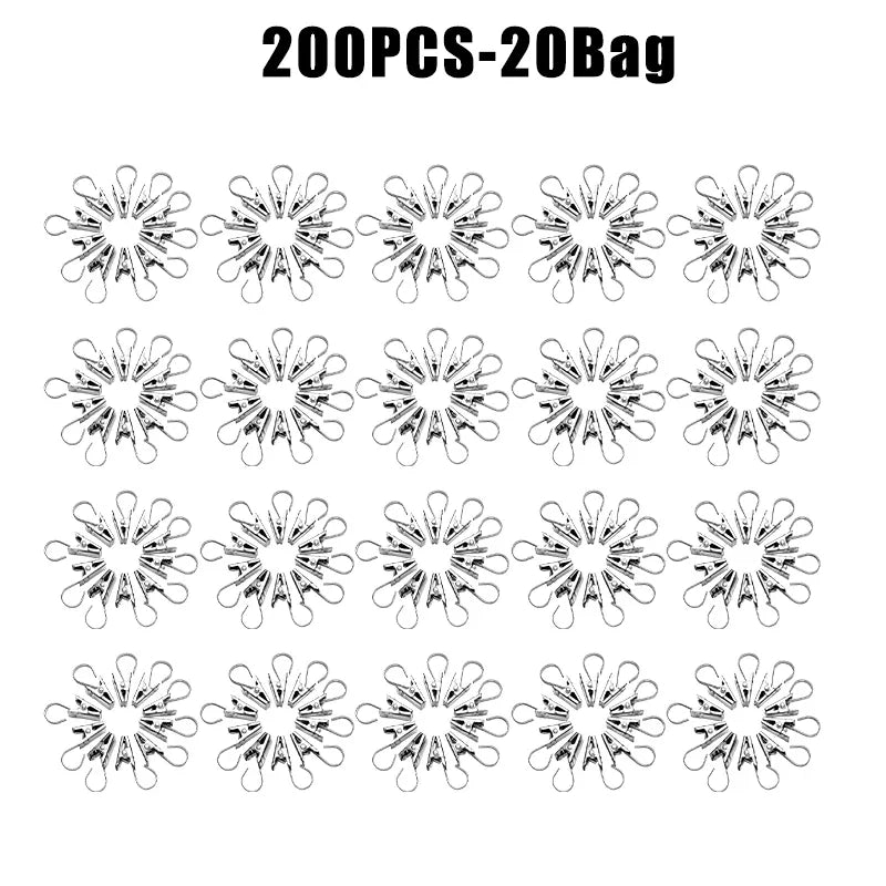 Stainless Steel Curtain Clips with Hooks – Home & Photo Décor Curtain Clips & Hooks Babs 200PCS 20Bags