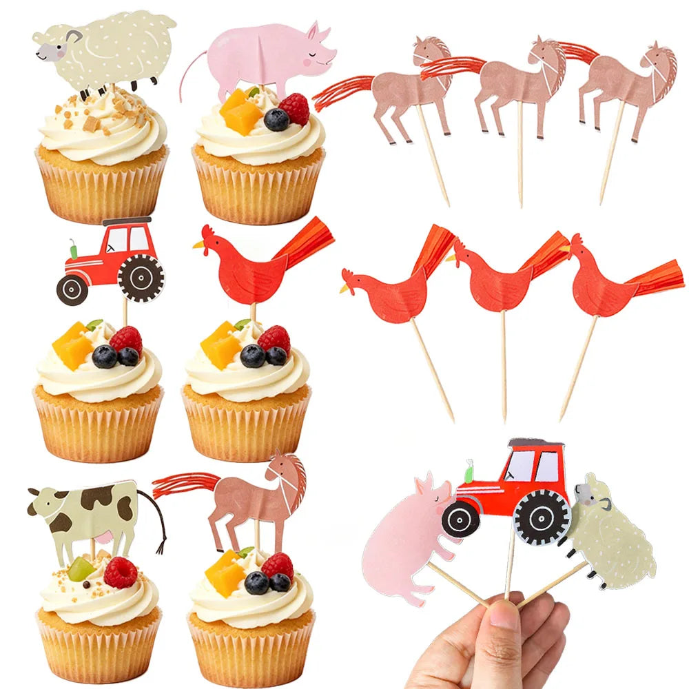 12Pcs Farm Animal Cake Toppers – Party & Baby Shower Picks Cake Toppers Babs
