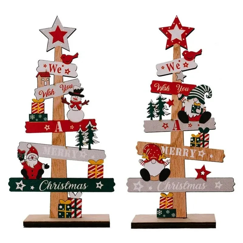 Wooden Christmas Tree Desktop Ornament & Santa Sign Plaque Christmas Desk Ornament Babs