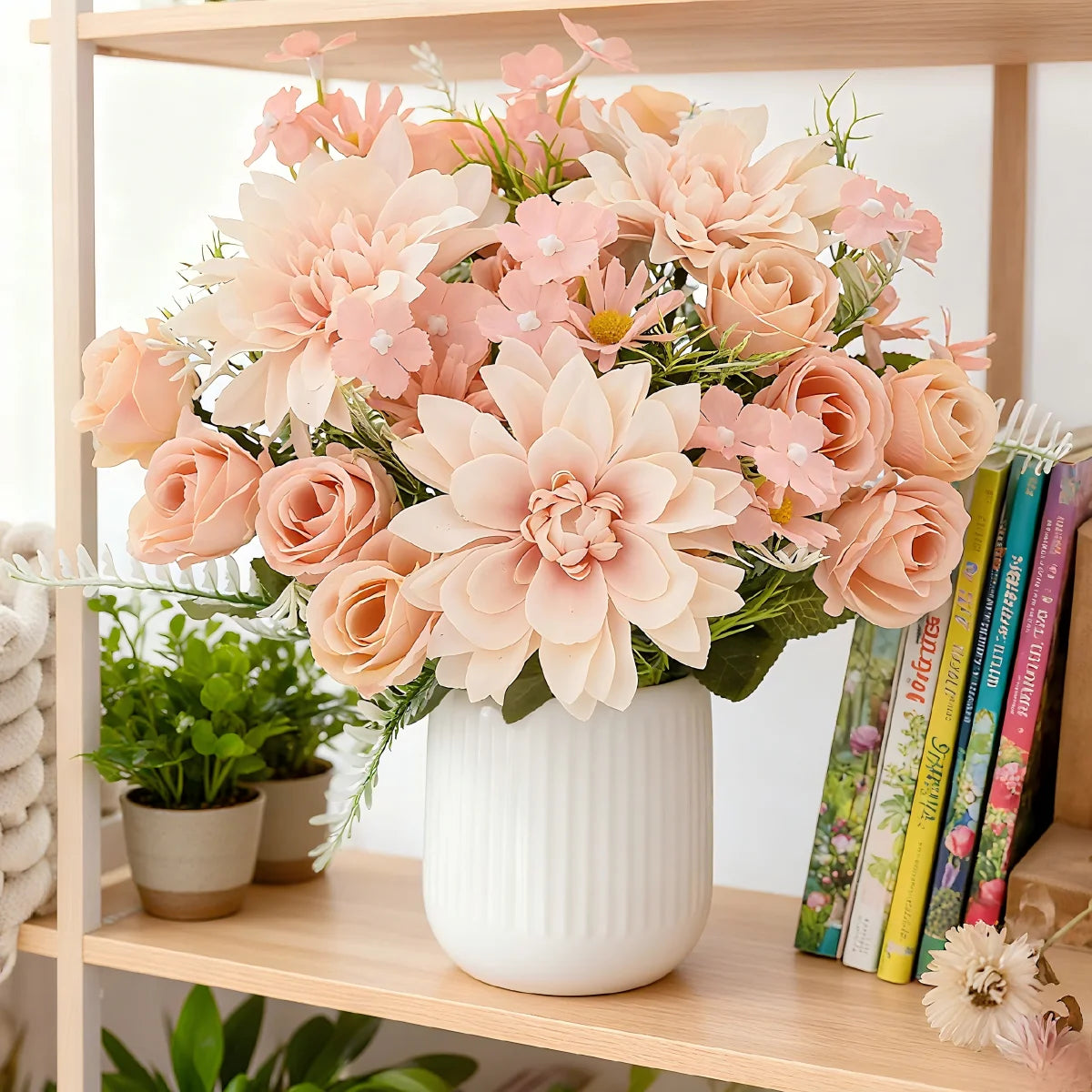 Silk Dahlia Rose Artificial Bouquet – Wedding & Home Decor Artificial Flower Bouquet Babs