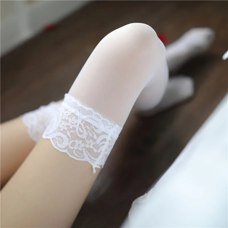 Women's Lace Thigh-High Stockings – Nylon Suspender Pantyhose Lace Thigh-High Stockings Babs