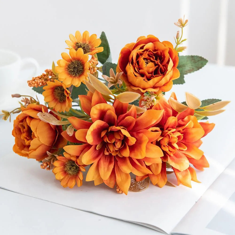 Artificial Silk Dahlia Rose Daisy Bouquet – Wedding & Home Decor Artificial Flower Bouquet Babs color 5 1 pc
