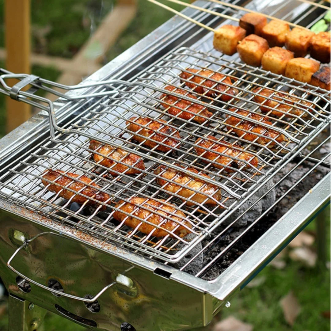 Large Folding BBQ Grill Basket with Removable Handle BBQ Grill Basket Babs