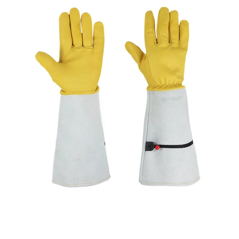 Thorn Proof Leather Gardening Gloves – Waterproof, Elbow Length Gardening Gloves Babs Grey yellow