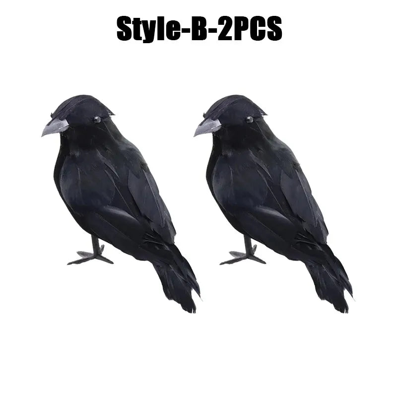 Simulation Black Crow Raven Garden Decor & Bird Repellent Garden Bird Deterrent Babs Style B-2PCS