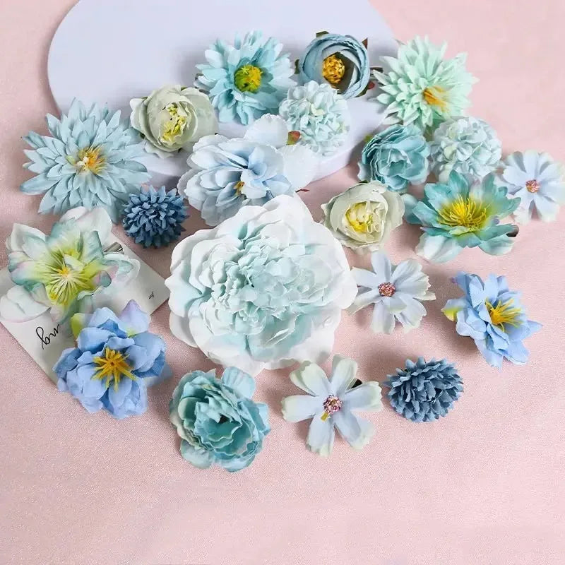 Silk Rose Artificial Flower Heads for Wedding & Home Décor Artificial Silk Flowers Babs Blue 21pcs