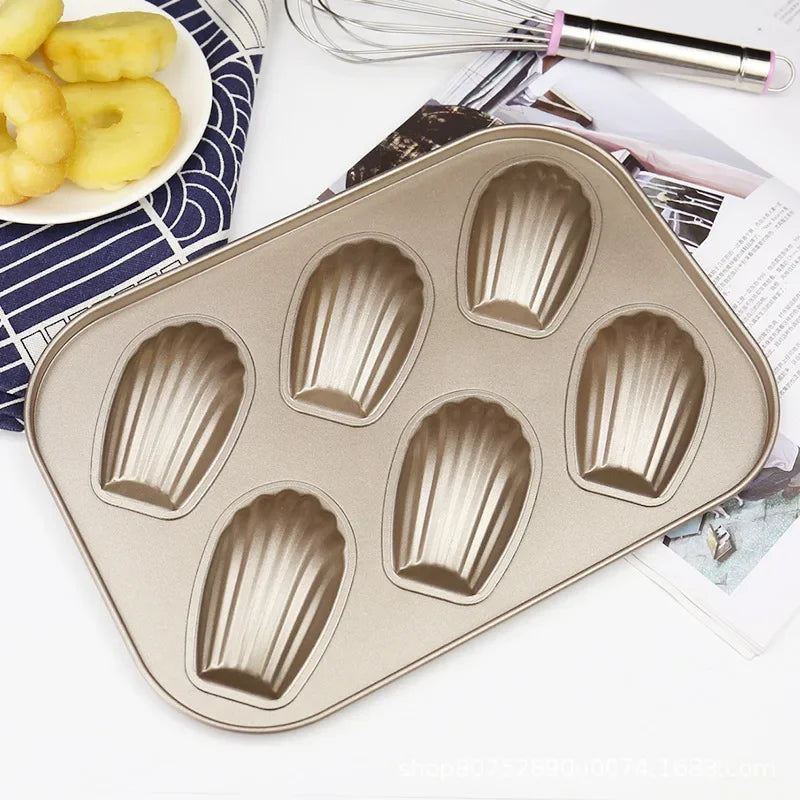 6-Cavity Carbon Steel Madeleine Shell Baking Mold Pan Cake Baking Mold Babs