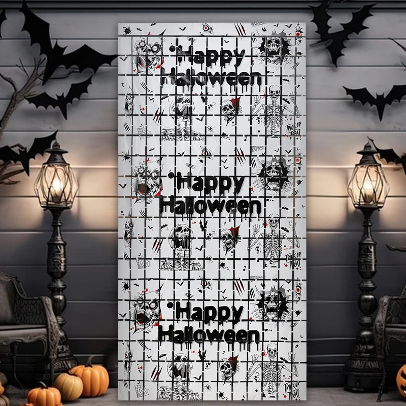 2M Halloween Skull Skeleton Foil Curtain Backdrop & Photo Prop Halloween Party Backdrop Babs