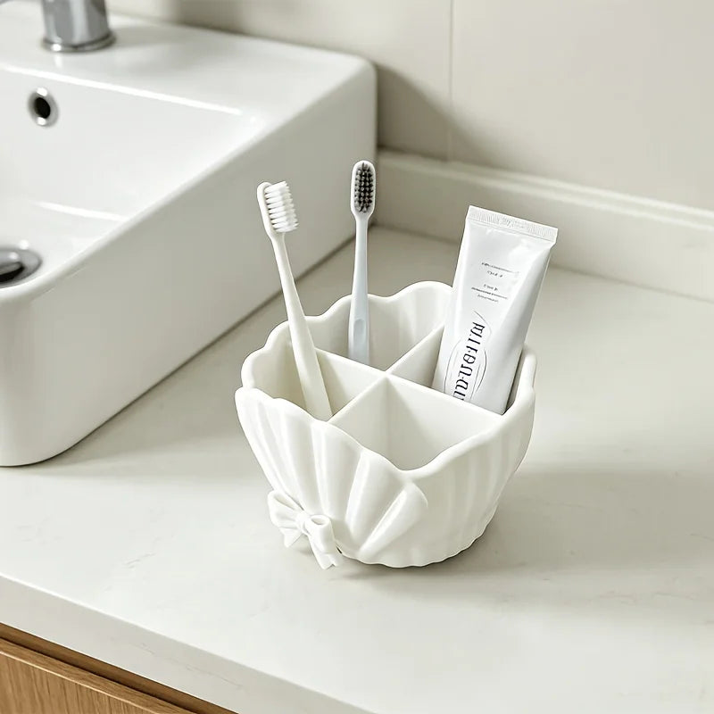 Shell Bowknot 4-Grid Desktop Organizer | Bathroom Makeup Storage Desktop Storage Organizer Babs