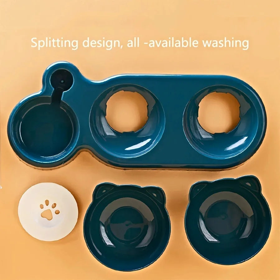 3-in-1 Tilted Cat Bowl Set with Gravity Water Feeder Cat Feeding Bowl Set Babs