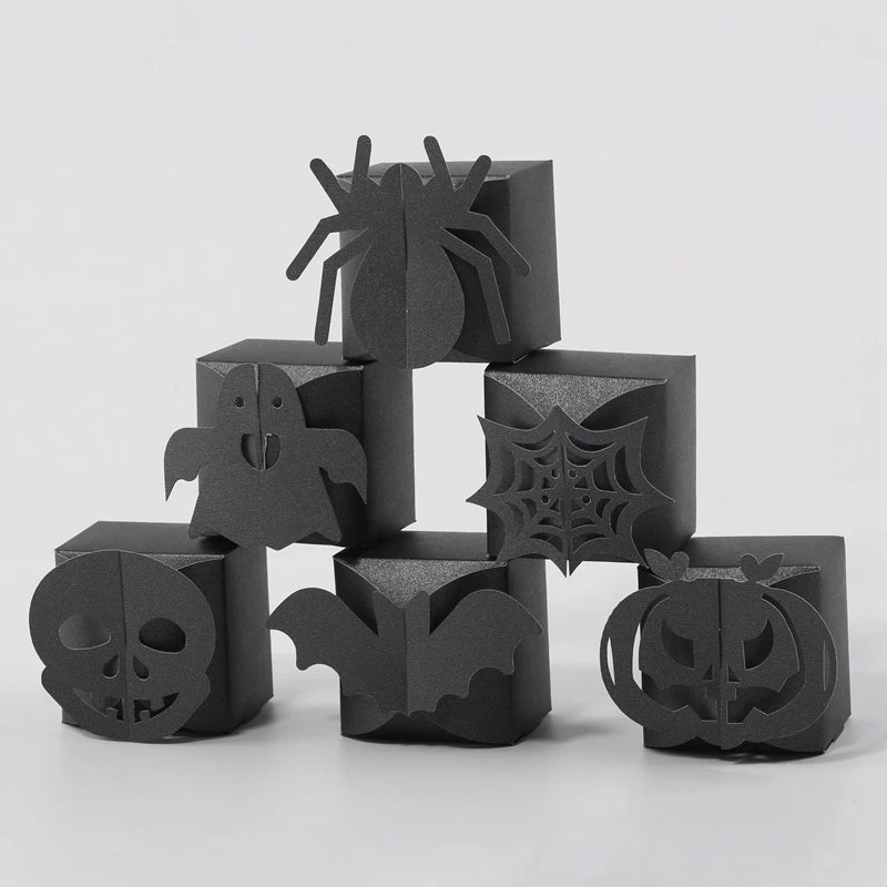 6pcs Halloween Candy Gift Boxes – Spider Bat Pumpkin Treat Bags Halloween Treat Boxes Babs Black 6x6x5cm