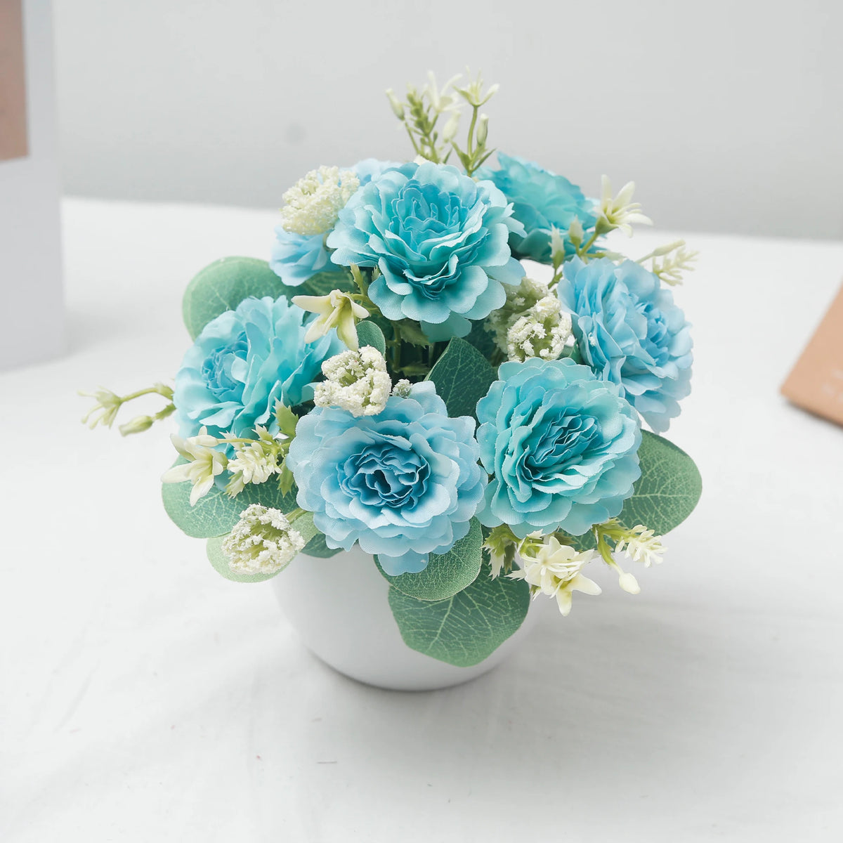 Peony Bonsai Artificial Silk Flowers Potted Plant Table Decor Artificial Flower Decor Babs Blue