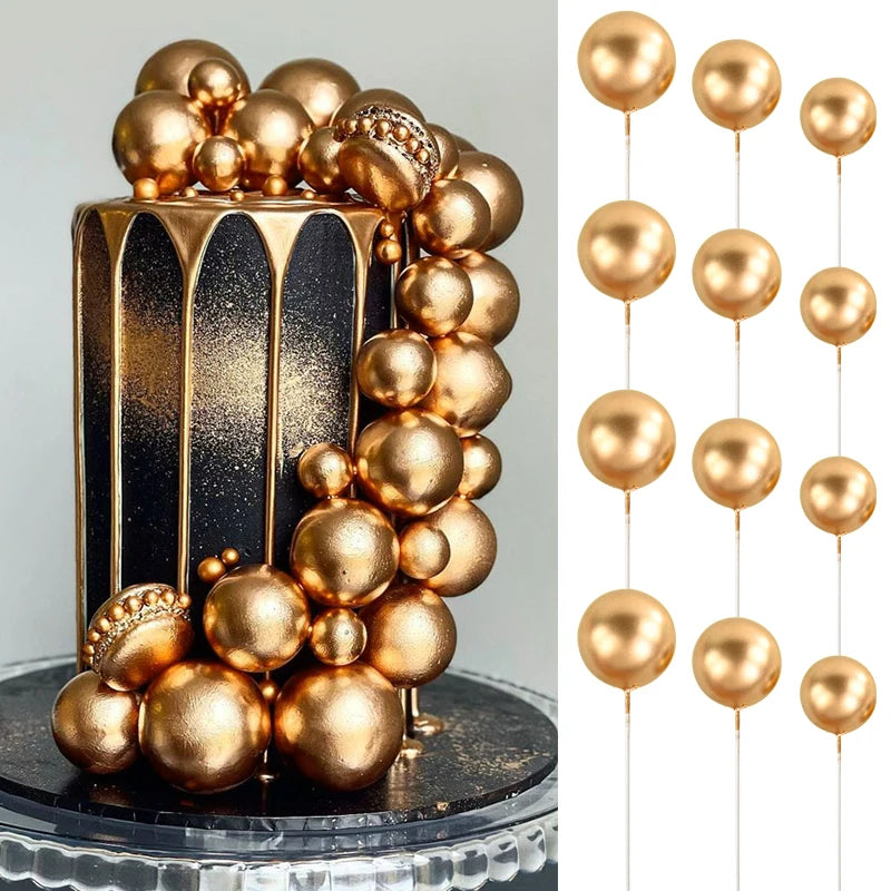 10Pcs Ball Cake Toppers Gold Blue Pink – Party & Wedding Cake Topper Set Babs