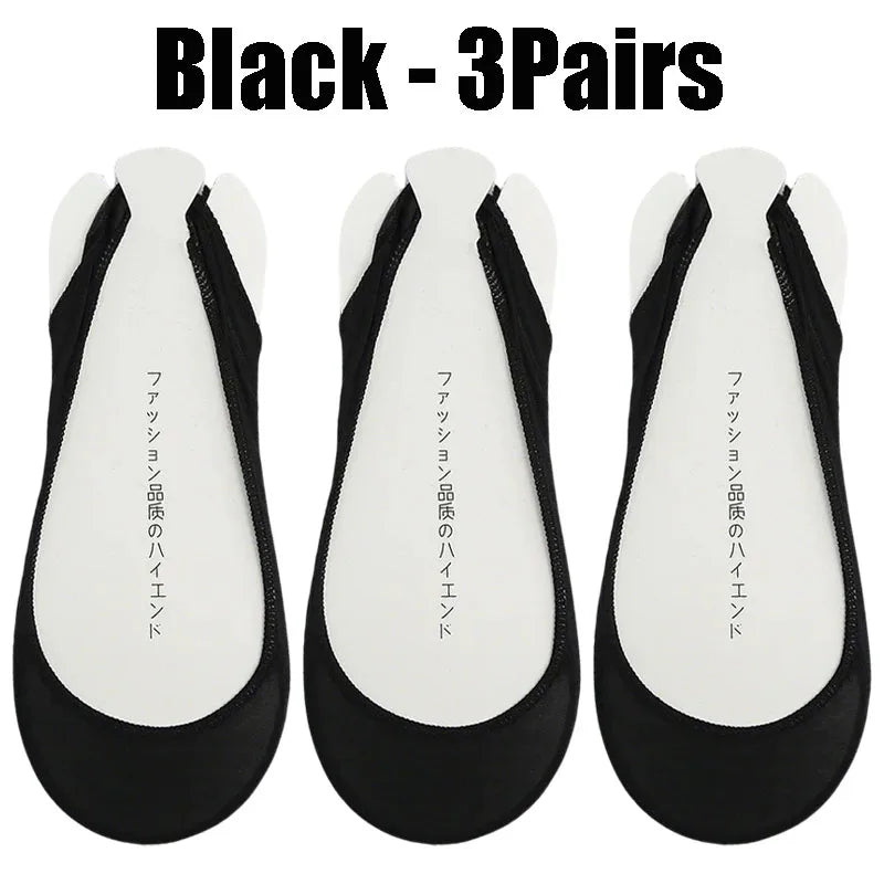 Women's Invisible No-Show Socks – Ice Silk Silicone Non-Slip No-Show Boat Socks Babs Black - 3PairS 1XL
