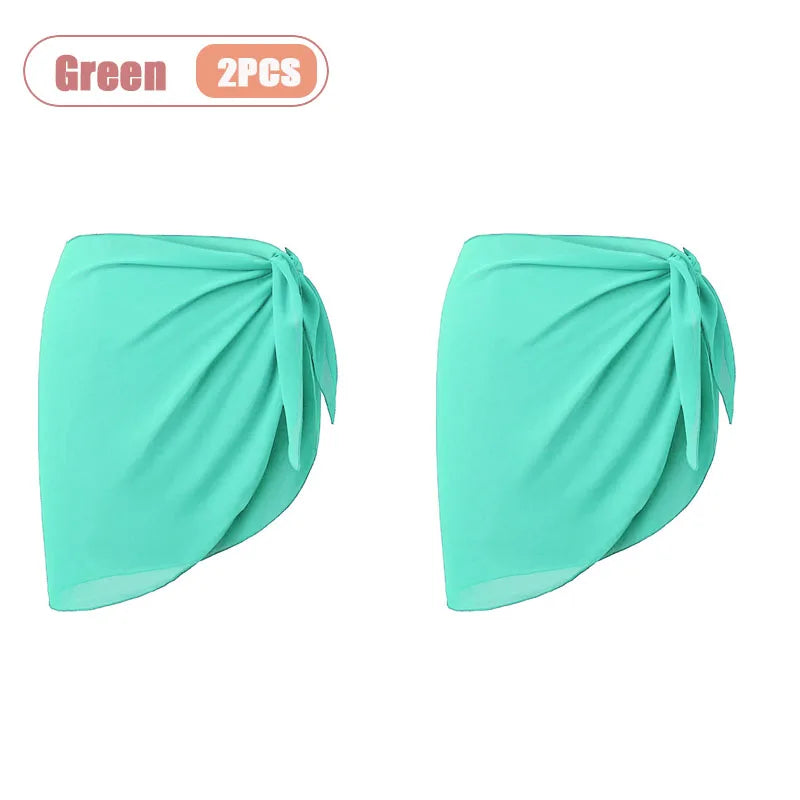 Chiffon Beach Sarong Wrap Skirt – Flowy Bikini Cover-Up Swimwear Cover-Up Babs Green-2PCS One Size