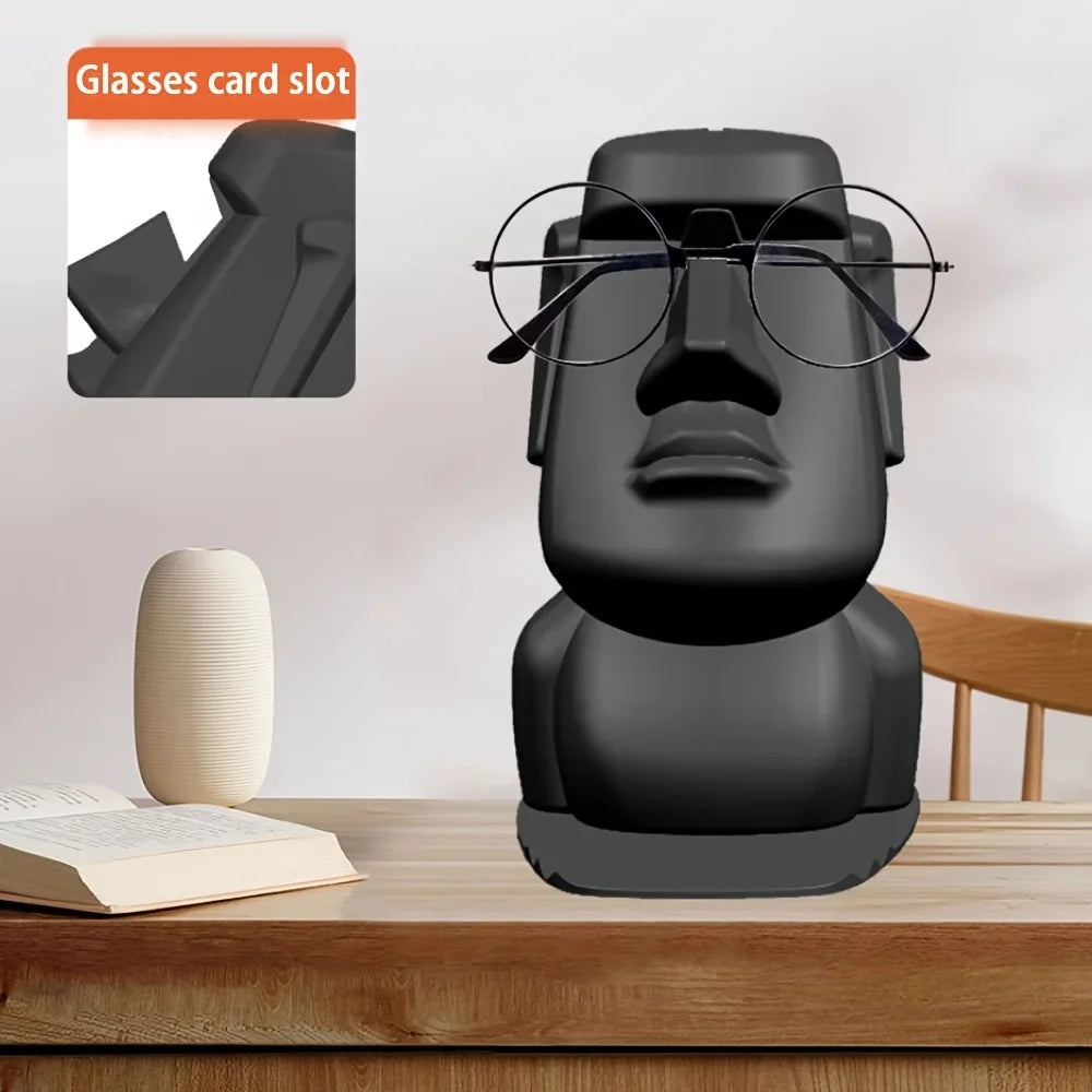 Easter Island Statue Glasses Holder & Phone Stand Desk Figurine Desktop Figurine Holder Babs