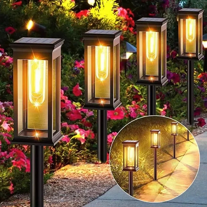 Solar Garden Spike Lights – Vintage Edison Bulb Outdoor Pathway Solar Pathway Light Babs