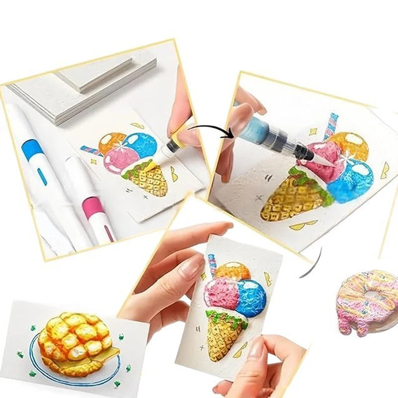 DIY Bubble Texture Painting Kit – 12 Markers & 10 Foam Papers Kids Art Craft Kit Babs