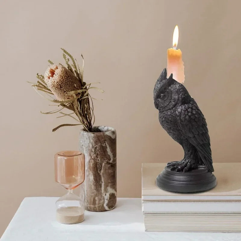 Gothic Owl Raven Halloween Candle Holder Tabletop Ornament Candle Holder Babs