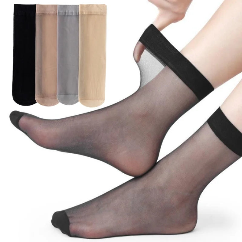 Women's Sheer Ankle Socks Ultra-Thin Crystal Nylon 10-Pack Sheer Ankle Socks Babs