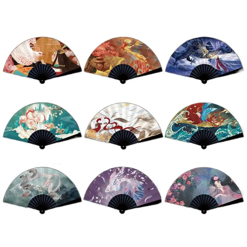Oriental Mythology Taffeta Folding Fan – Vintage Chinese Style Decorative Folding Fan Babs