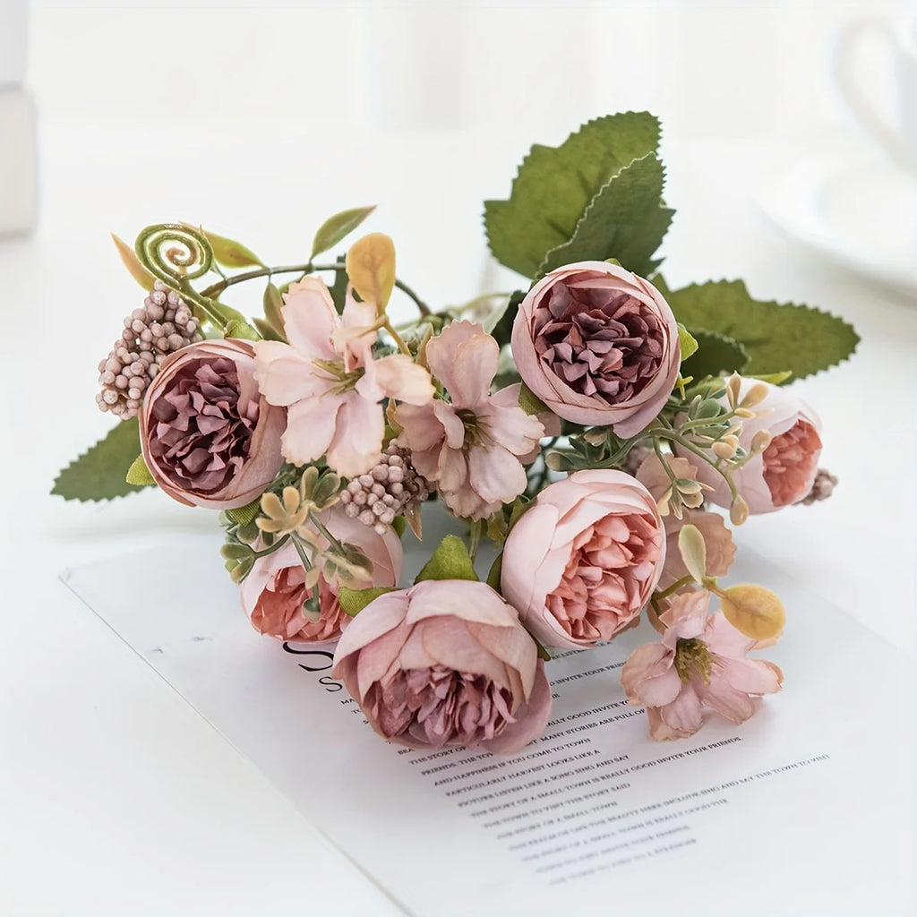 Artificial Silk Rose Peony Bouquet – Wedding & Home Décor Artificial Flower Bouquet Babs color 2 3 pcs