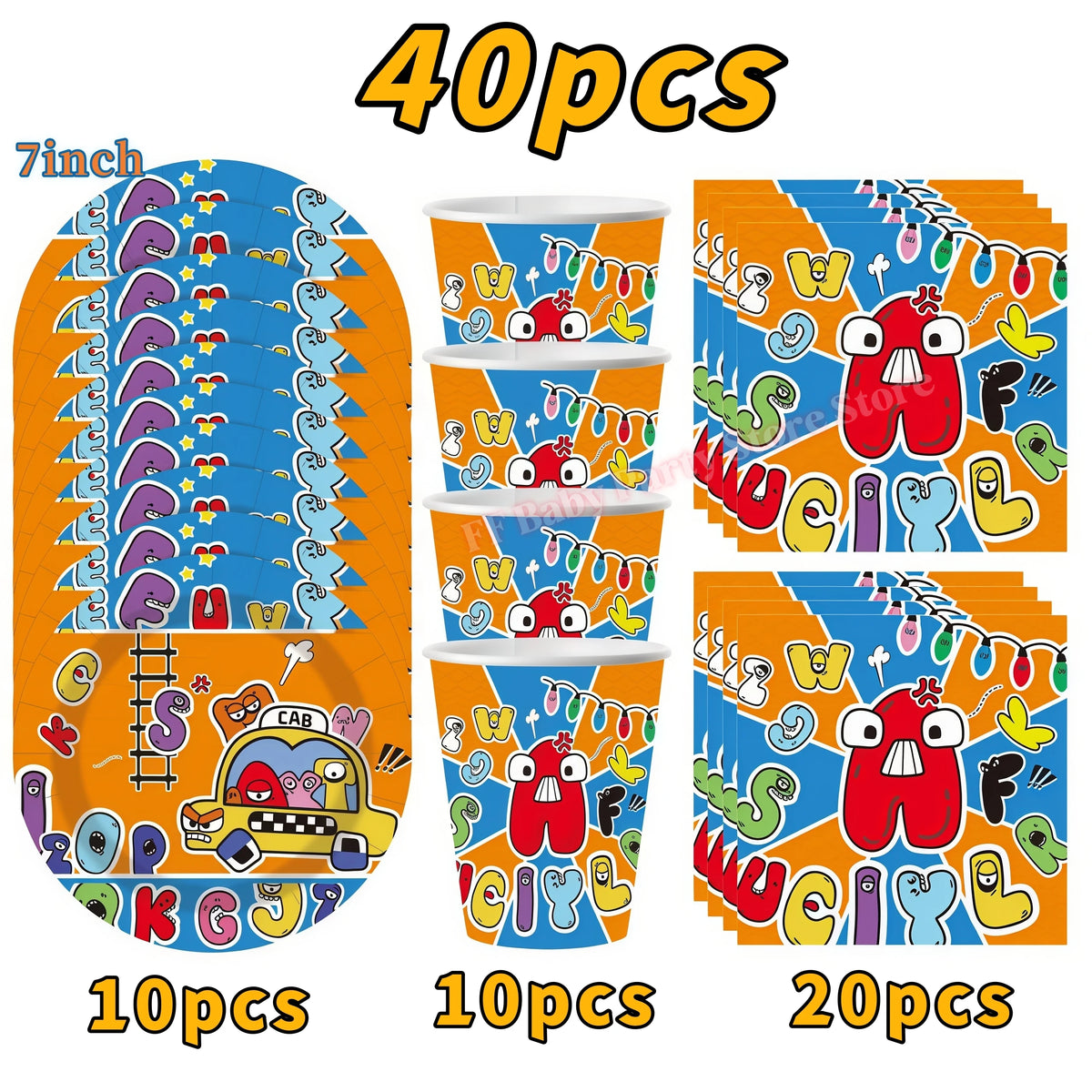 Alphabet Lore Birthday Party Supplies – Balloons & Backdrop Set Party Decoration Set Babs 40pcs 12inch