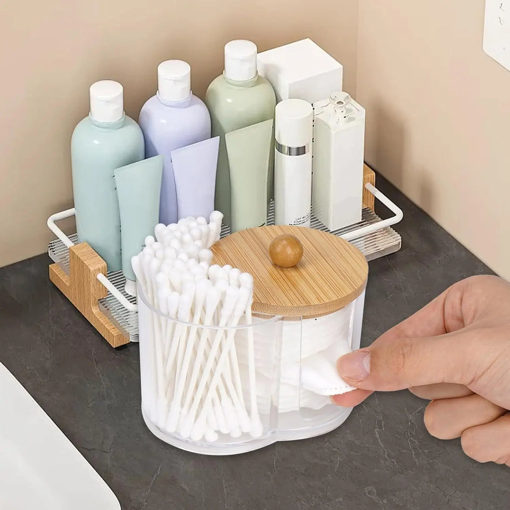 Dual Compartment Clear Cotton Swab & Ball Organizer Bathroom Storage Organizer Babs