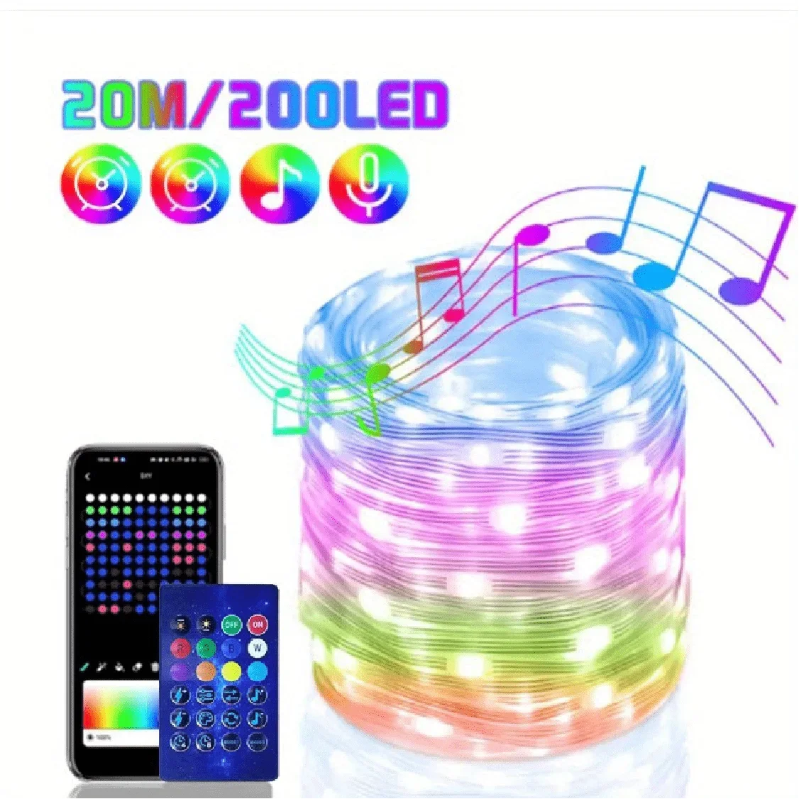 Bluetooth RGBIC Dreamcolor LED Fairy String Lights USB 5m–20m LED Fairy String Lights Babs 20m LED String Light None