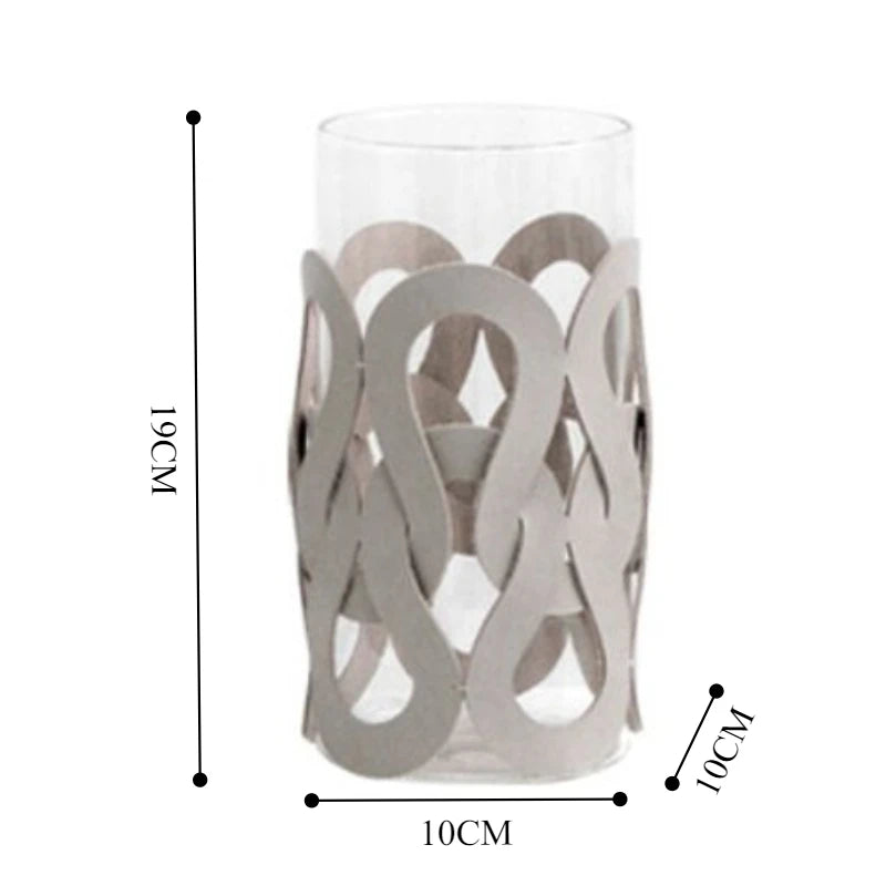 Aesthetic Glass & Leather Flower Vase | Modern Home Décor Decorative Flower Vase Babs Grey - Short Style