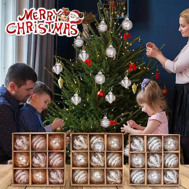 9PCS Christmas Ball Ornaments 8CM – Champagne & White Xmas Decor Christmas Ball Ornaments Babs