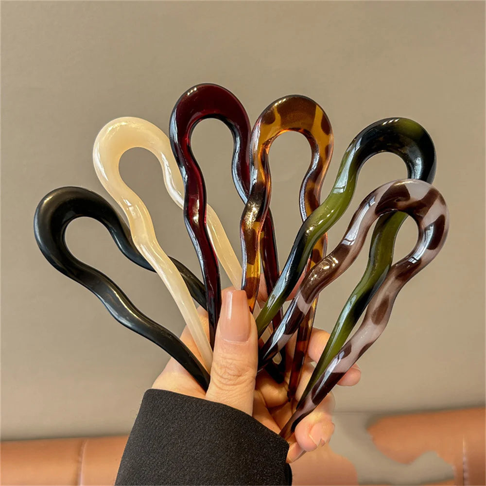 U-Shaped Tortoiseshell Hair Fork – Acetate Hair Stick for Women Hair Fork Stick Babs 6pcs