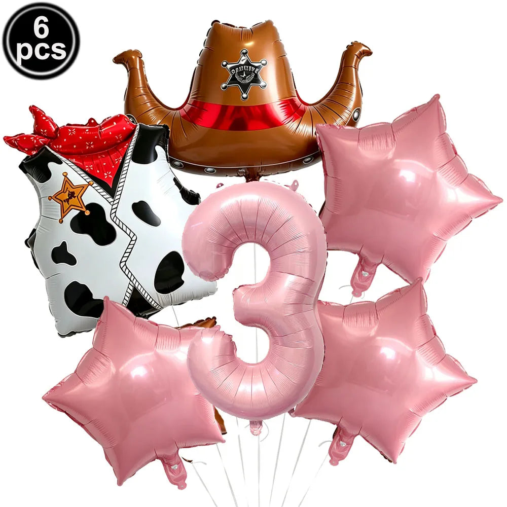 Western Cowboy Foil Balloon Set – 6pc Birthday Party Decor
