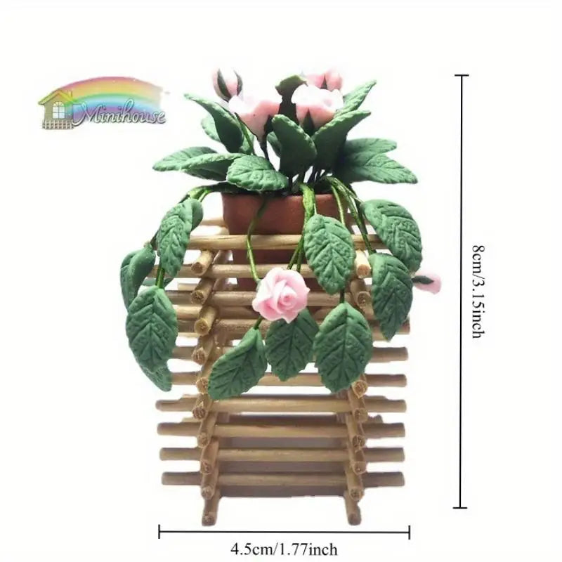 1:12 Miniature Clay Rose & Wooden Fence Dollhouse Decoration Dollhouse Miniature Decor Babs