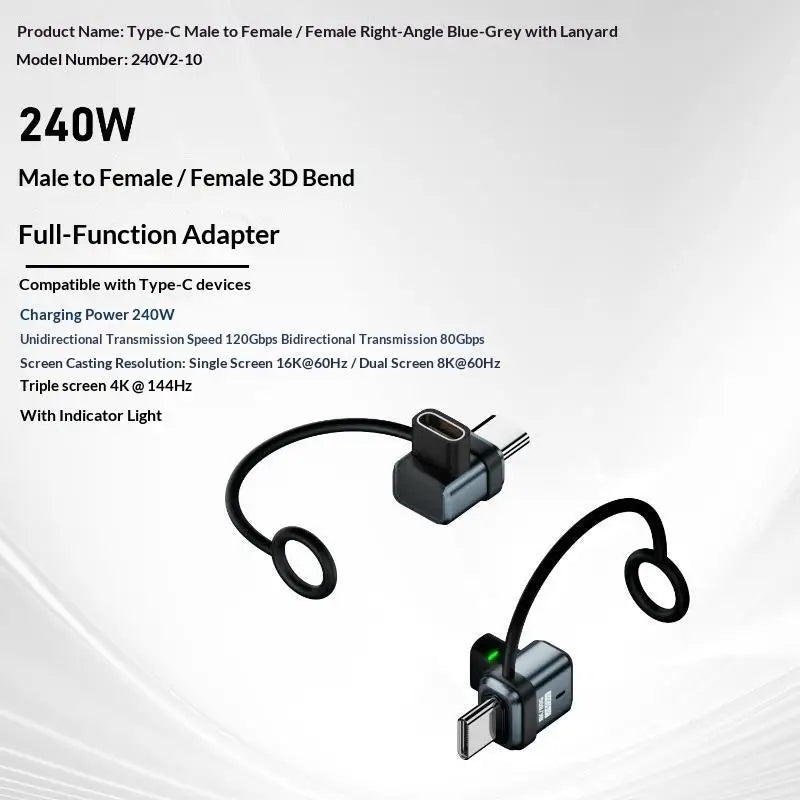 USB4 Right-Angle USB-C Adapter 240W PD 120Gbps 16K Display USB-C Adapter Babs A2