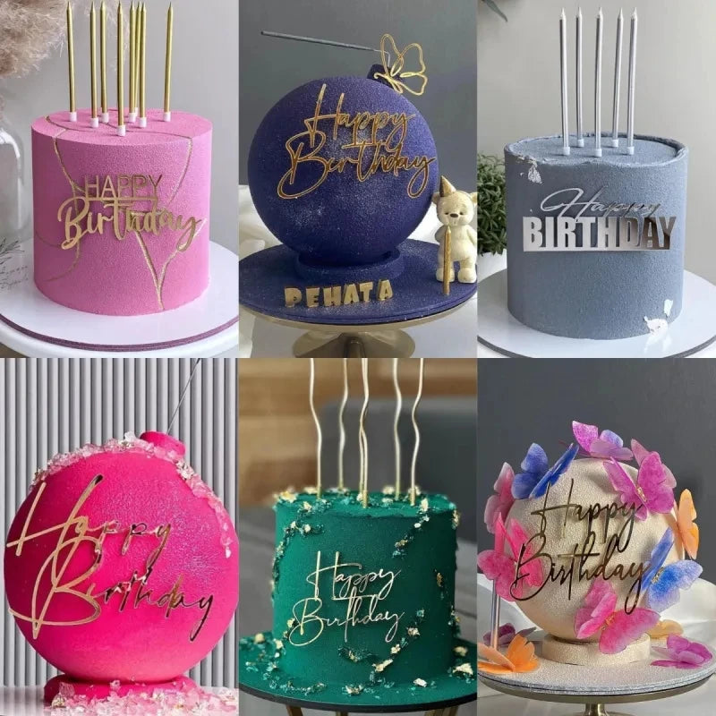 Gold Silver Acrylic Happy Birthday Cake Toppers – DIY Decor Cake Topper Babs