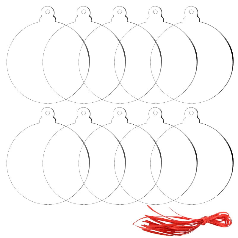 10pcs Clear Acrylic Disc DIY Christmas Tree Ornaments Crafts DIY Ornament Blanks Babs 10pcs with rope