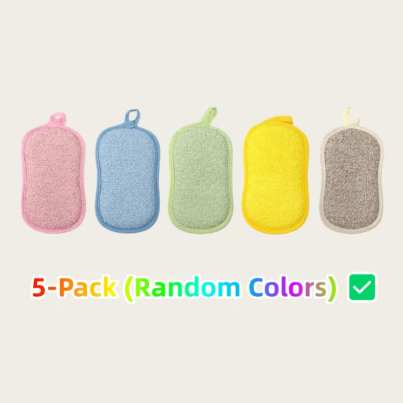 Dual-Sided Microfiber Dish Sponges – Reusable 5-Pack Scrub Pads Cleaning Sponge Set Babs Random Colors 5pcs