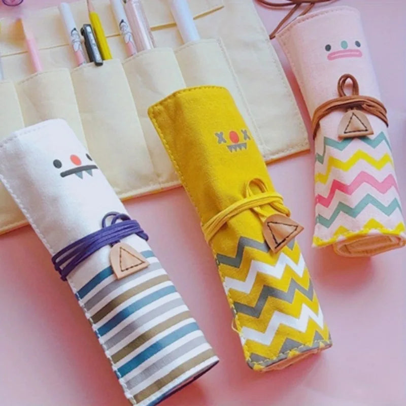 Canvas Roll-Up Pencil Case & Makeup Brush Storage Bag Canvas Pencil Roll Bag Babs