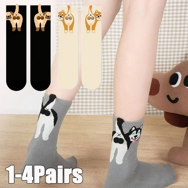 3D Dog Egg Novelty Crew Socks – Fun Couples Mid-Calf Novelty Crew Socks Babs