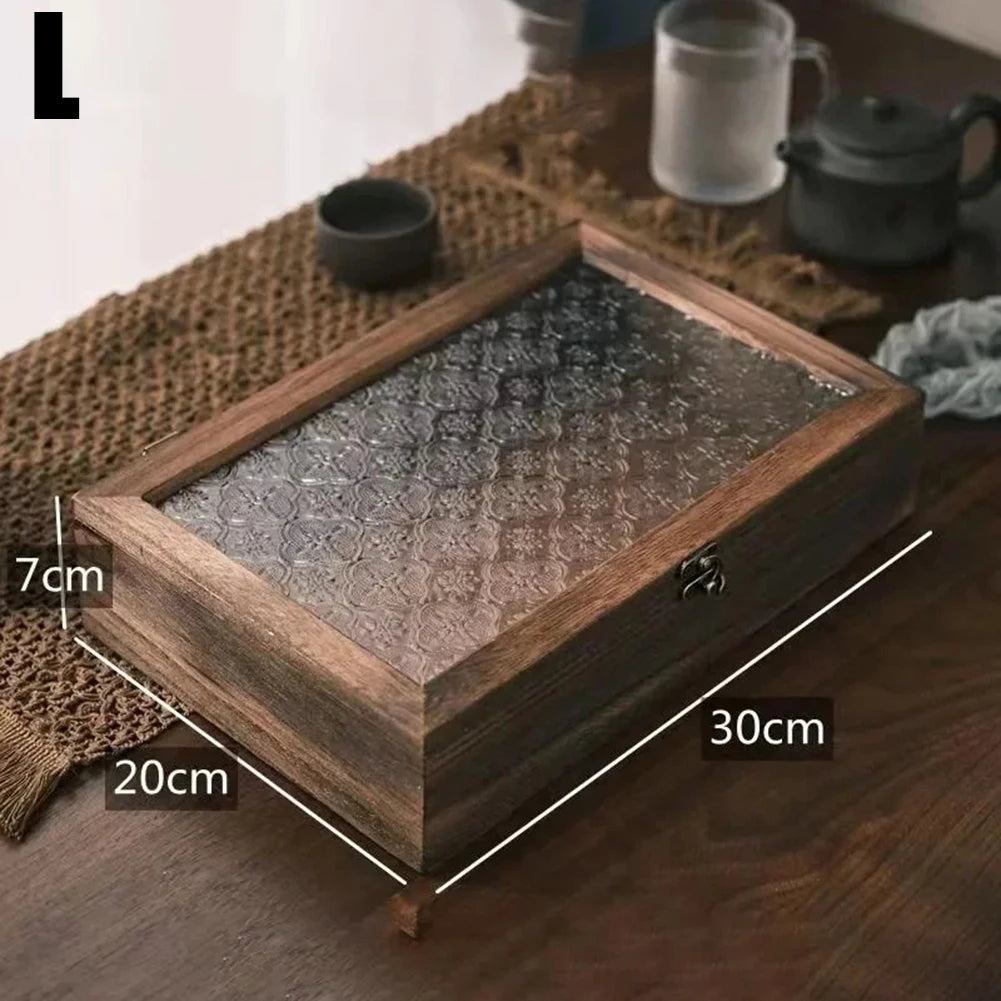 Nordic Retro Solid Wood Begonia Flower Glass Hinged Storage Box Decorative Storage Box Babs L S