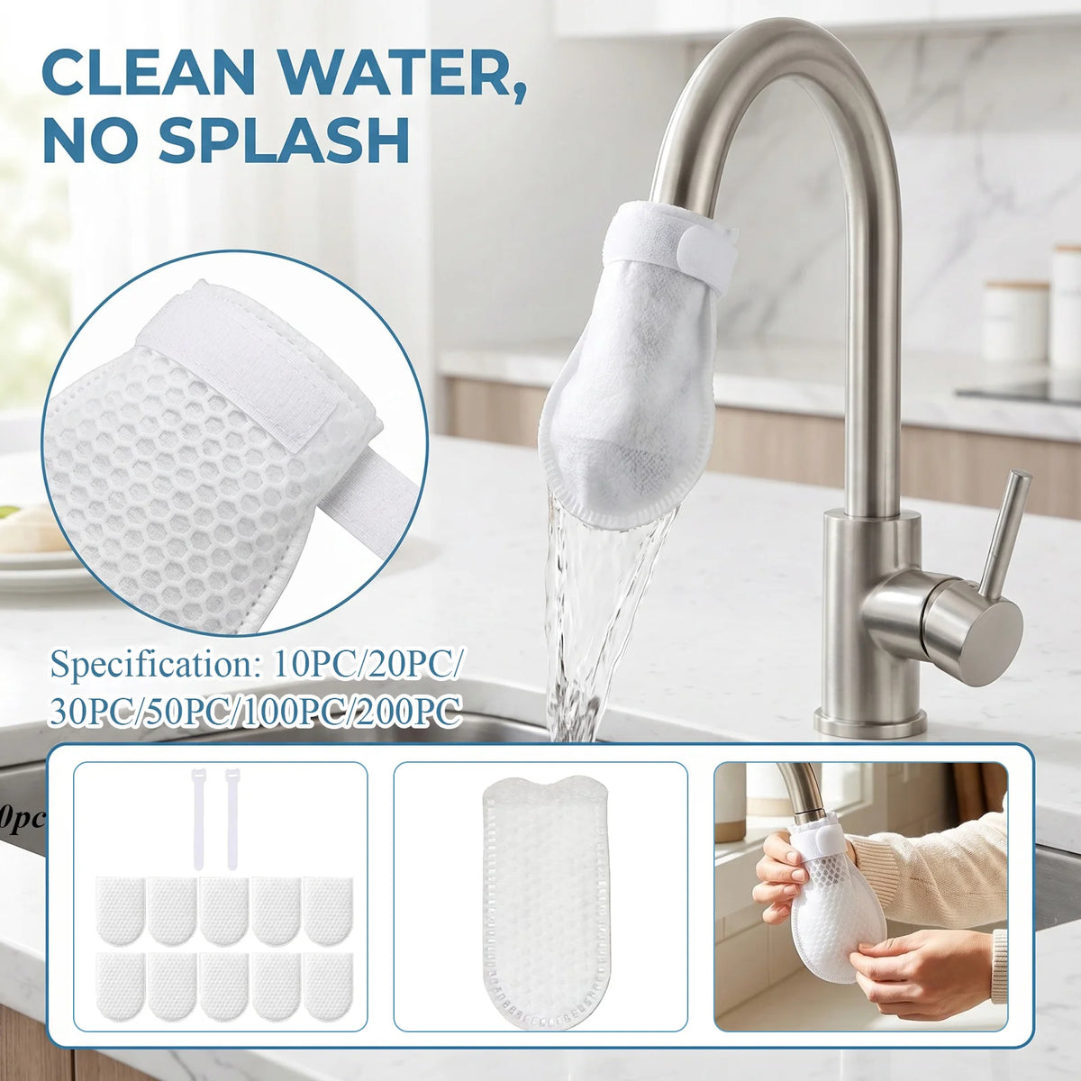 Faucet Filter Cotton Bag – Anti-Splash Tap Purifier, 200 Pack Faucet Filter Bag Babs