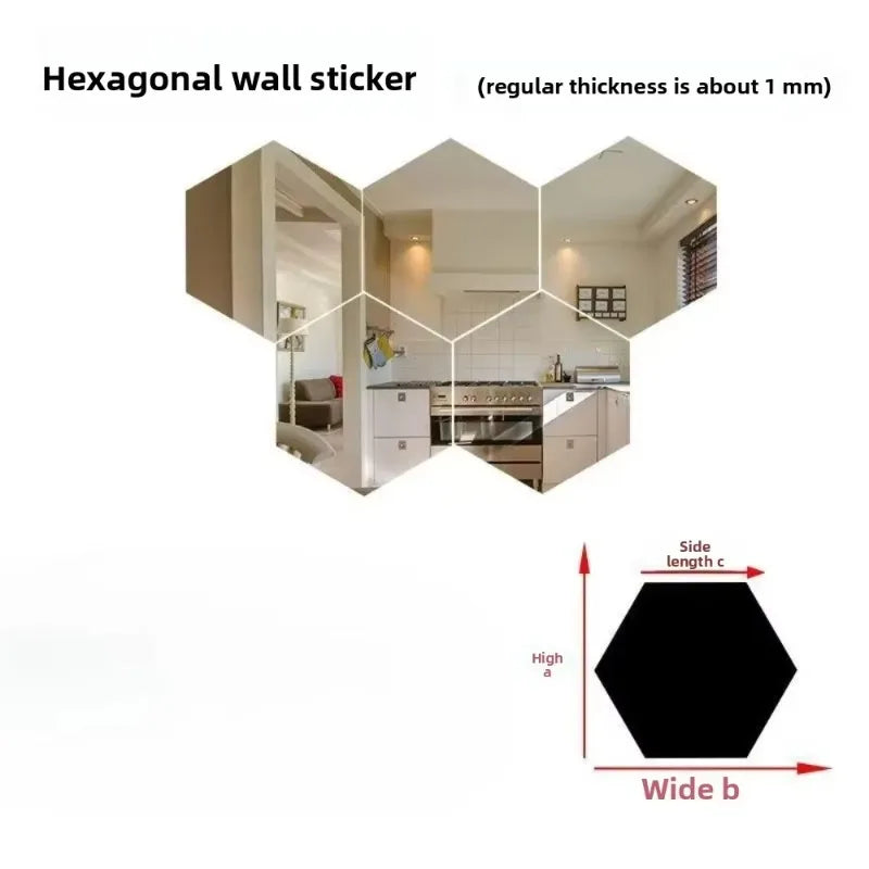 24pcs Hexagon Acrylic Mirror Wall Stickers 3D Mosaic Decal Mirror Wall Stickers Babs
