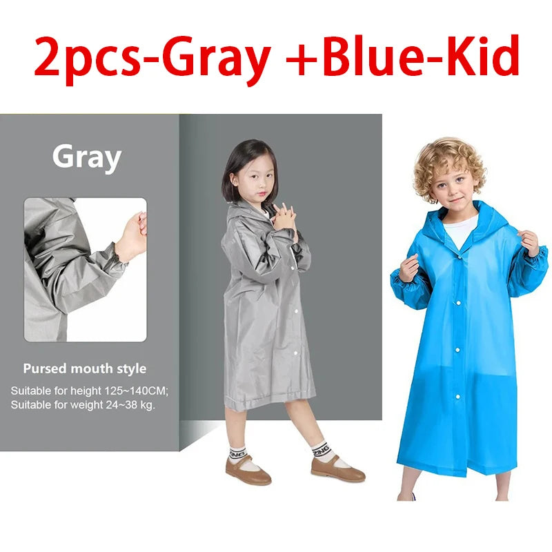 Kids Waterproof Raincoat Poncho – Boys & Girls Ages 7–11 Kids Raincoat Poncho Babs 2pcs-Gray Blue-Kid One size fits all